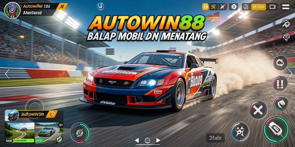 Tangkapan layar menunjukkan aksi balap yang mendebarkan di AUTOWIN88.