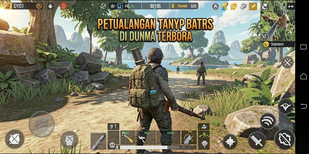 Tangkapan layar dari gameplay DY01 yang menampilkan dunia terbuka yang luas.