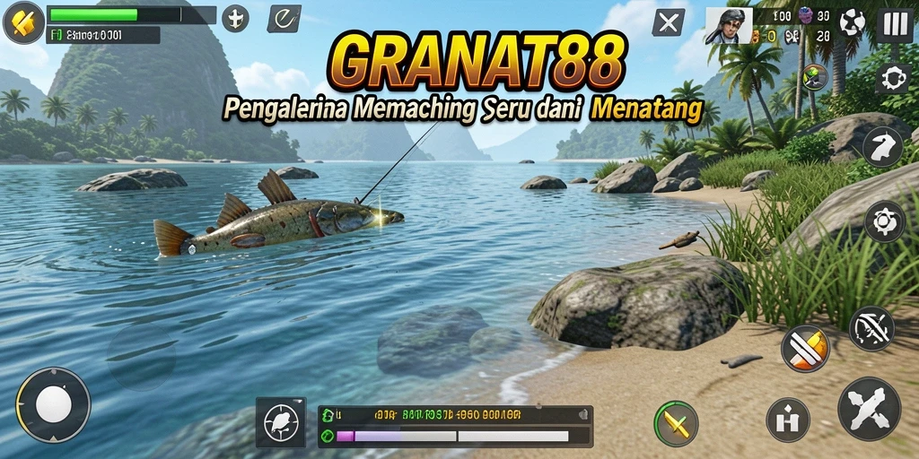 Tampilan gameplay <strong>GRANAT88</strong> dengan berbagai jenis ikan yang menunggu untuk ditangkap.