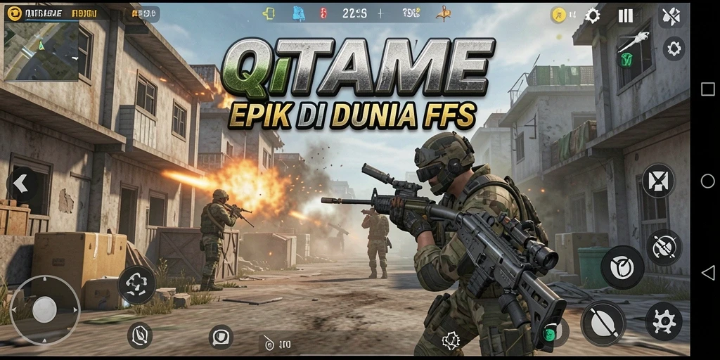 Tangkapan layar QTGAME menampilkan aksi intense dalam pertempuran multiplayer.