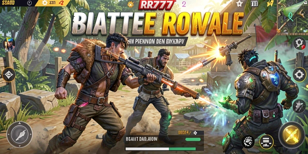 Screenshot gameplay RR777 menunjukkan pertarungan seru di battlefield.