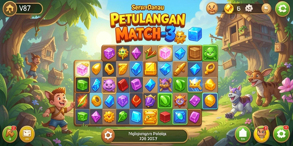 Tampilan gameplay V87 yang menawan dalam game Match-3.